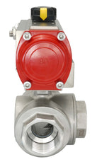 3-Way Pneumatic Ball Valve G2'' L-bore Brass Spring Opening