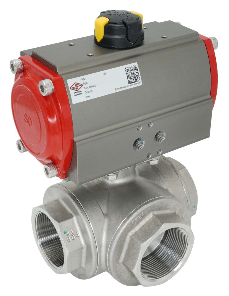3-Way Pneumatic Ball Valve G3/4'' L-bore Brass Double Acting