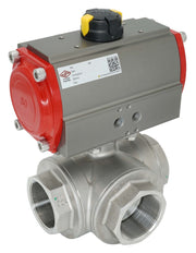 3-Way Pneumatic Ball Valve G1/4'' L-bore Brass Double Acting