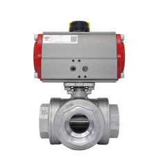 3-Way Pneumatic Ball Valve G4'' T-bore Stainless Steel Spring Closing