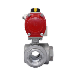 3-Way Pneumatic Ball Valve G2'' T-bore Stainless Steel Spring Closing