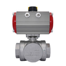 3-Way Pneumatic Ball Valve G3'' L-bore Stainless Steel Spring Opening