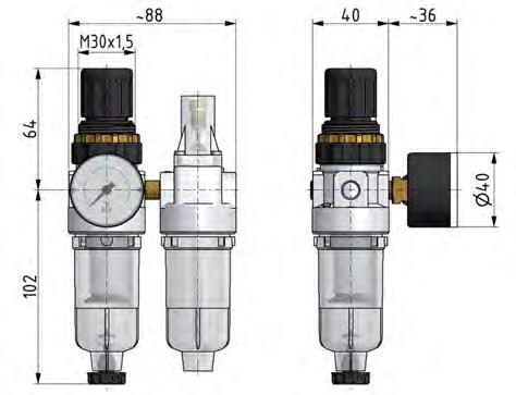 FRL 2-Part G1/4'' 350 l/min 0.5-6.0bar/7-87psi Semi-Auto Metal Standard 0
