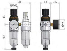 FRL 2-Part G1/4'' 350 l/min 0.5-6.0bar/7-87psi Semi-Auto Metal Standard 0