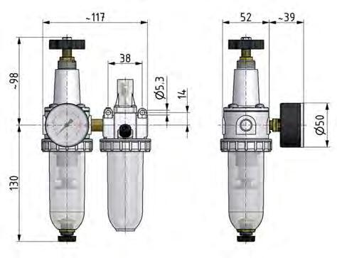 FRL 2-Part G3/8'' 600 l/min 0.5-10.0bar/7-145psi Semi-Auto Metal Standard 1