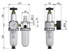 FRL 2-Part G3/8'' 600 l/min 0.5-10.0bar/7-145psi Semi-Auto Metal Standard 1