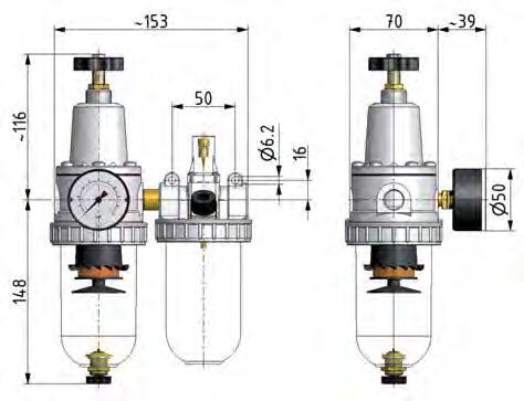 FRL 2 Partes G1/2'' 800l/min 0.5-10.0bar/7-145psi Auto Policarbonato Estándar 2