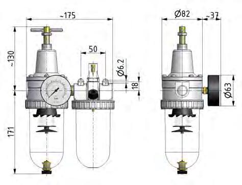 FRL G1/2'' 2100l/min 0,5-10,0bar/7-145psi Jaula de protección Estándar 3