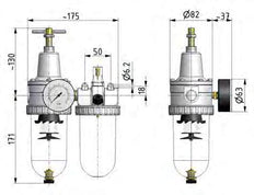 FRL 2-Part G1/2'' 2100 l/min 0.5-16.0bar/7-232psi Semi-Auto Metal Standard 3