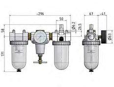 FRL 3-Part G1'' 3200 l/min 0.5-16.0bar/7-232psi Semi-Auto Metal Standard 3