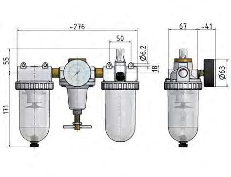 FRL G1/2'' 3200l/min 0,5-16,0bar/7-232psi Estándar 3