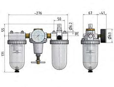 FRL 3-Part G1/2'' 3200 l/min 0.5-10.0bar/7-145psi Auto Polycarbonate Standard 3