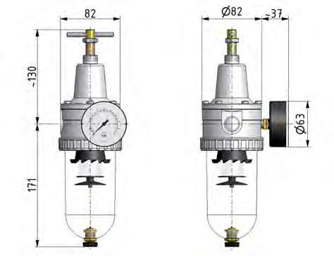 Filter-Regulator G1/2'' 3000 l/min 0.2-6.0bar/3-87psi Semi-Auto Polycarbonate Standard 3