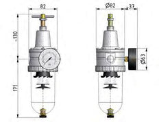 Filter-Regulator G1/2'' 3000 l/min 0.2-6.0bar/3-87psi Auto Polycarbonate Standard 3