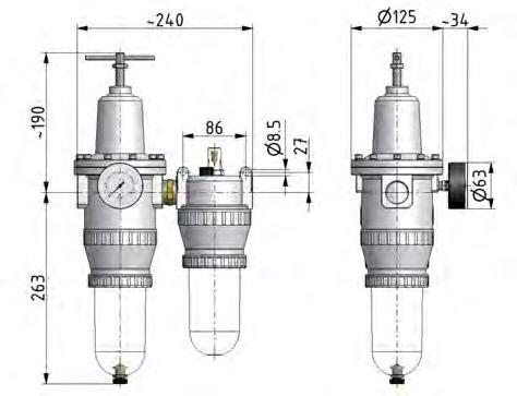 FRL 2-Part G1'' 4000 l/min 0.5-16.0bar/7-232psi Auto Polycarbonate Standard 5