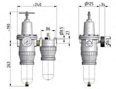 FRL 2-Part G3/4'' 4000 l/min 0.5-16.0bar/7-232psi Semi-Auto Metal Standard 5