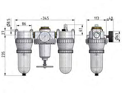 FRL 3-Part G1'' 4900 l/min 0.5-10.0bar/7-145psi Semi-Auto Protective Cage Polycarbonate Standard 5