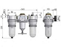 FRL 3-Part G1'' 4900 l/min 0.5-10.0bar/7-145psi Semi-Auto Protective Cage Polycarbonate Standard 5