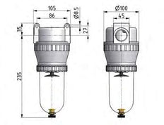 Filtro 40micrones G1'' 12500l/min Semi-Auto Jaula Protectora de Policarbonato Estándar 5