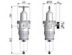 Filter-Regulator G1'' 12000 l/min 0.5-16.0bar/7-232psi Semi-Auto Metal Standard 5