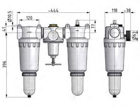 FRL 3 Partes G2'' 18500l/min 0.5-10.0bar/7-145psi Semi-Auto Policarbonato Estándar 8