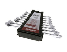 8 - 19mm Gedore Red 8-piece Set of Open End Wrenches With 15 Degrees Angled Box End
