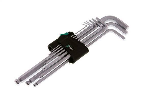 Wera Juego de llaves hexagonales de 9 piezas de 1,5 a 10 mm con cabeza esférica
