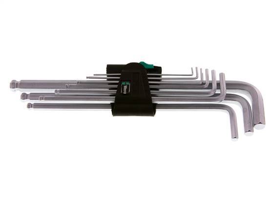 Wera Juego de llaves hexagonales de 9 piezas de 1,5 a 10 mm con cabeza esférica