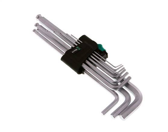 Wera Juego de llaves hexagonales de 9 piezas de 1,5 a 10 mm con cabeza esférica