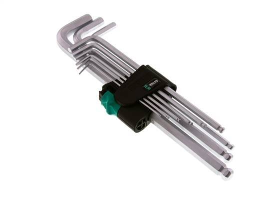Wera Juego de llaves hexagonales de 9 piezas de 1,5 a 10 mm con cabeza esférica