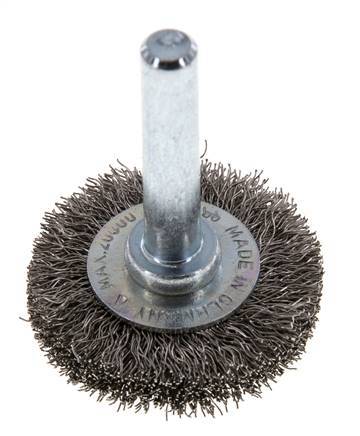 Round Brush 30x6 mm 6 mm Shaft Stainless Steel Wire 0.2 mm Corrugated
