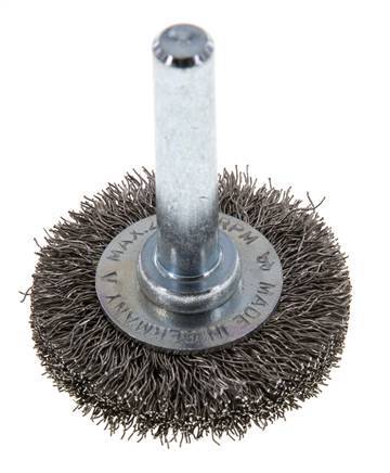 Round Brush 30x6 mm 6 mm Shaft Stainless Steel Wire 0.2 mm Corrugated