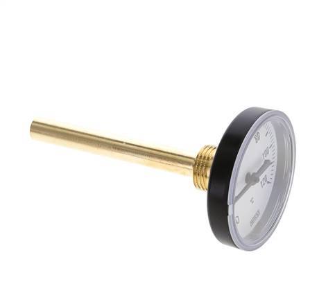 0 to +120°C Plastic Bimetallic Thermometer 63mm Cabinet 100mm Stem with Thermowell