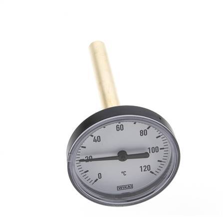 0 to +120°C Plastic Bimetallic Thermometer 63mm Cabinet 100mm Stem with Thermowell