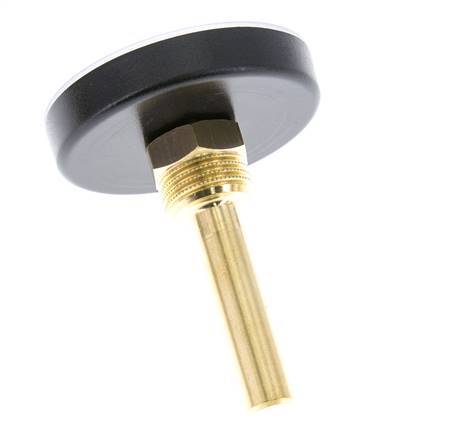 0 to +120°C Plastic Bimetallic Thermometer 63mm Cabinet 60mm Stem with Thermowell