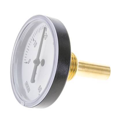 0 to +60°C Plastic Bimetallic Thermometer 63mm Cabinet 40mm Stem with Thermowell