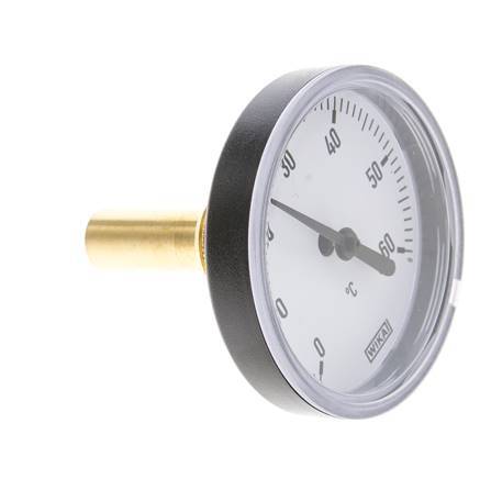 0 to +60°C Plastic Bimetallic Thermometer 63mm Cabinet 40mm Stem with Thermowell