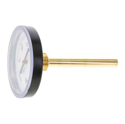 0 to +60°C Plastic Bimetallic Thermometer 80mm Cabinet 100mm Stem with Thermowell