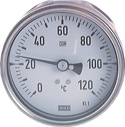 +20 a +100°C Termómetro bimetálico de acero inoxidable Gabinete de 100mm Vástago de 160mm
