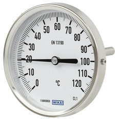0 a +120°C Termómetro industrial bimetálico de acero inoxidable Gabinete de 63mm Vástago de 160mm