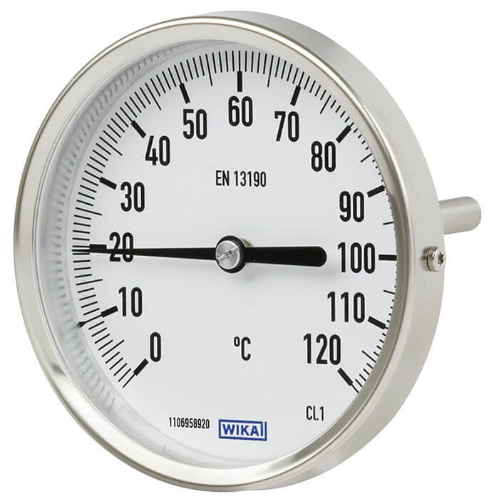 0 a +60°C Termómetro industrial bimetálico de acero inoxidable Gabinete de 100mm Vástago de 63mm