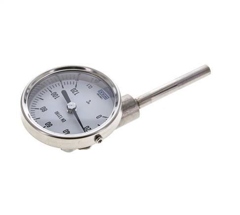 0 a +120°C Termómetro bimetálico de acero inoxidable Gabinete de 63mm Fondo de vástago de 63mm