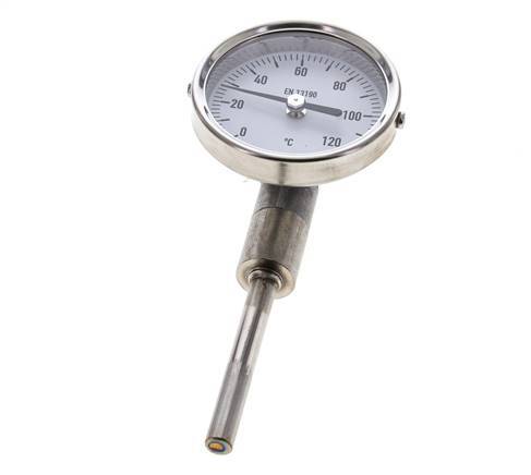 0 a +120°C Termómetro bimetálico de acero inoxidable Gabinete de 63mm Fondo de vástago de 63mm