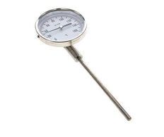 0 a +160°C Termómetro bimetálico de acero inoxidable Gabinete de 100mm Fondo de vástago de 160mm