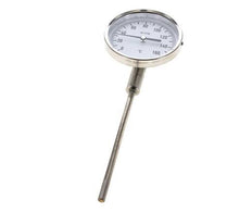 0 a +160°C Termómetro bimetálico de acero inoxidable Gabinete de 100mm Fondo de vástago de 160mm