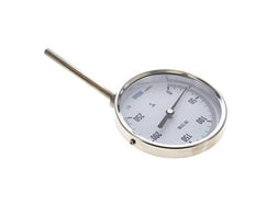 0 to +250°C Stainless Steel Bimetallic Thermometer 100mm Cabinet 100mm Stem Bottom