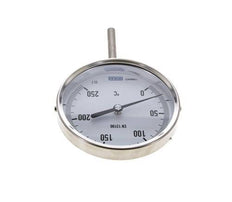 0 a +250°C Termómetro bimetálico de acero inoxidable Gabinete de 100mm Fondo de vástago de 63mm