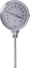 0 to +80°C Stainless Steel Bimetallic Industrial Thermometer 100mm Cabinet 100mm Stem Bottom