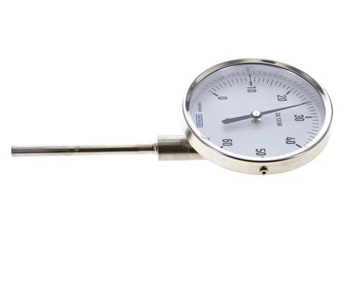 0 to +60°C Stainless Steel Bimetallic Thermometer 100mm Cabinet 100mm Stem Bottom