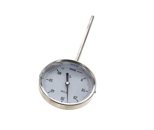 0 a +60°C Termómetro bimetálico de acero inoxidable Gabinete de 100mm Fondo de vástago de 160mm